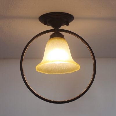 Ring Bedroom Ceiling Light 1 Light Frosted Glass Shade Vintage Semi Flush Mount
