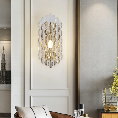 Single Light Square Wall Lamp with Clear Crystal Modern Metal Sconce Light in Gold for Kitchen