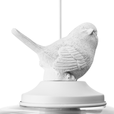 Soft And Romantic White Resin Bird And Hand-Blown Clear Glass Shaded Designer Light