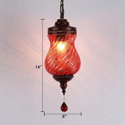 Vase Shape Bedroom Pendant Lighting Swirl Glass 1 Light Vintage Hanging Lamp with Crystal