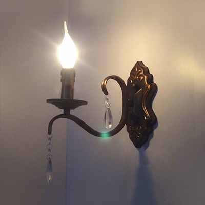 Vintage Candle Sconce Light 1/2 Lights Metal Wall Sconce with Clear Crystal Decoration in Bronze