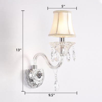 Vintage Style Flared Wall Mounted Light with Clear Crystal Fabric Sconce Lighting in White