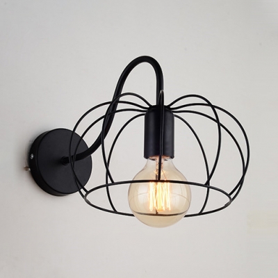 Wire Frame Wall Light Kitchen Foyer Single Light Vintage Metal Wall Sconce in Black