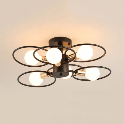 3/6 Light Open Bulb Ceiling Light with Ring Metal Industrial Semi Flush Light in Brass