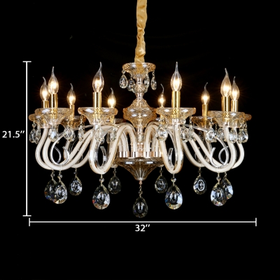 6/8/10 Lights Candle Chandelier Vintage Clear Crystal and Metal Hanging Lamp with 12