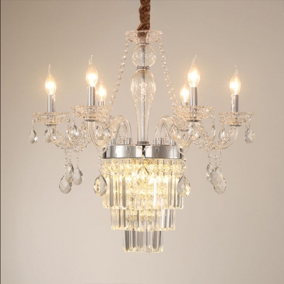 Candle Chandelier Dining Room 6/8 Lights Vintage Chandelier Light with Adjustable Cord in Chrome/Brass