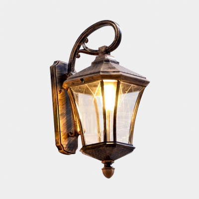 Vintage Lantern Security Light Metal Waterproof Solar Wall Lighting in Black/Gold for Yard