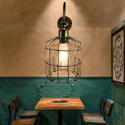Basket Cage Sconce Light Vintage Single Light Metal Wall Light in Gold/Rust for Living Room