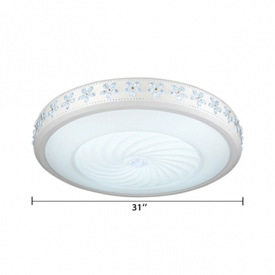 Contemporary White Light Fixture with Drum and Clear Crystal Acrylic LED Flush Light for Bedroom