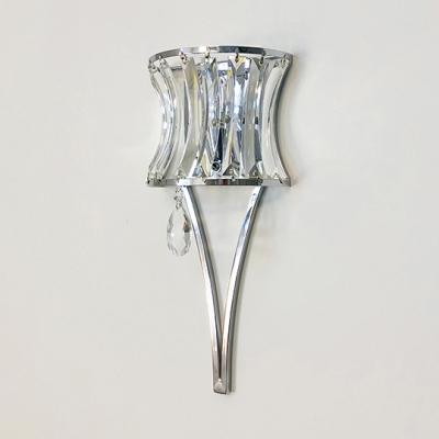 Curved Wall Sconce with Clear Crystal Bedroom Single Light Modern Wall Light Fixture in Chrome