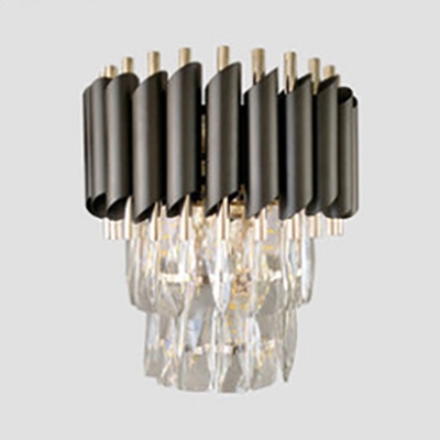 Dining Room Wall Light Fixture 1/2 Lights Clear Crystal and Metal Traditional Black Wall Sconce