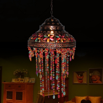 Double Bubble Hanging Light Living Room Single Light Vintage Pendant Lamp with Colorful Crystal