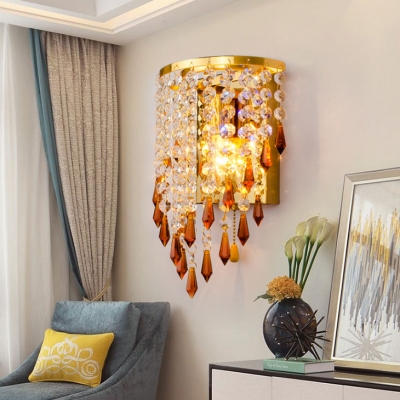 Hallway Clear/Amber Crystal Sconce Lighting Antique Style Brass Wall Light Fixture