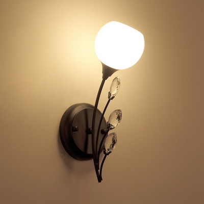 Hallway Globe Shade Wall Mounted Light Opal Glass Contemporary Style Sconce Lighting with Clear Crystal