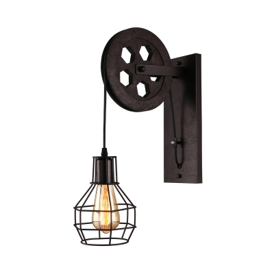 Industrial LED Wall Sconce with Cage Shade in Rust