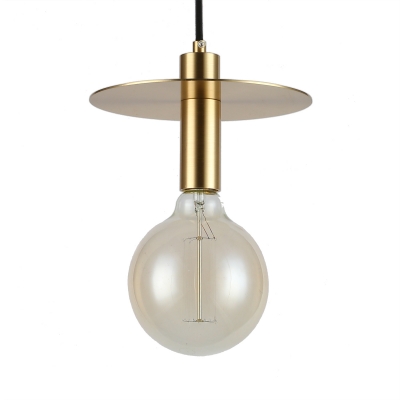 Metal Disk Suspension Light with Hanging Cord Single Light Modern Pendant Light in Aged Brass