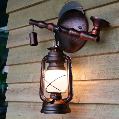 Metal Kerosene Wall Lamp Single Light Antique Sconce Light in Rust for Dining Room
