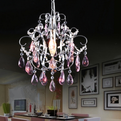 Modern Adjustable Hanging Chandelier 1 Light Clear/Amber/Blue/Pink Crystal Hanging Light Fixtures for Bedroom