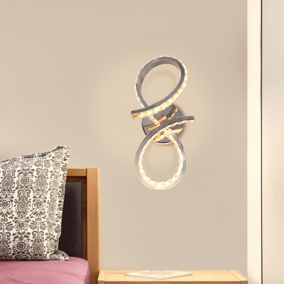 Modern Chrome Wall Sconce Curved Metal Sconce with Clear Crystal Bead for Hallway