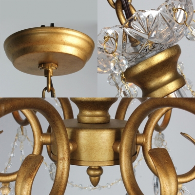 Modern Gold Chandelier with Tapered Shape 5/6 Lights Metal Pendant Light with Clear Crystal