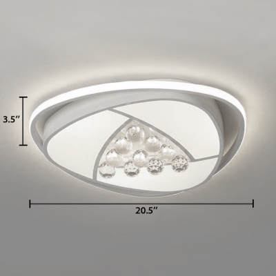 Modern Oval Flush Mount Lighting Acrylic Flush Light with Clear Crystal Decoration in White