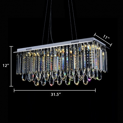 Modern Rectangle Pendant Lights with Adjustable Cord Clear Crystal 6 Lights Nickel Chandelier in Third Gear