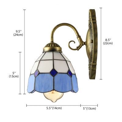 Tiffany Style Dome Shade Wall Sconce Stained Glass Single Light Wall Lamp in Blue