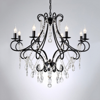 Traditional Candle Pendant Lighting Metal 5/6/8 Lights Black/Gold Chandelier with Clear Crystal and 19.5