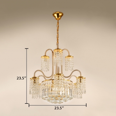 Traditional Drum Chandelier Clear Crystal 12 Lights Gold Pendant Lamp for Living Room