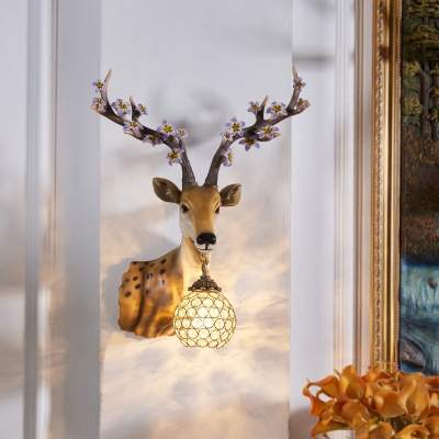 Vintage Deer Sconce Light Clear Crystal 1 Light in Gold Wall Lamp for Living Room