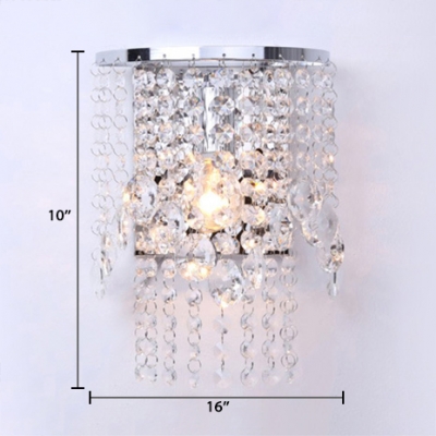 Vintage Style Wall Mounted Light One-Light Clear Crystal Sconce Lighting in Chrome