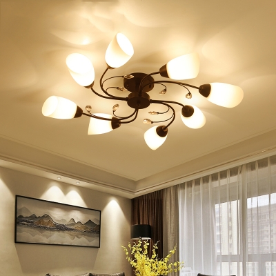 4/6/8 Lights Flower Ceiling Lamp Modern Acrylic Semi-Flush Mount Light with Clear Crystal in White