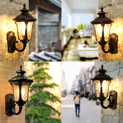 Vintage 1 Light Wall Sconce with Clear Glass Shape Waterproof Wall Lighting in Black/Bronze for Stair