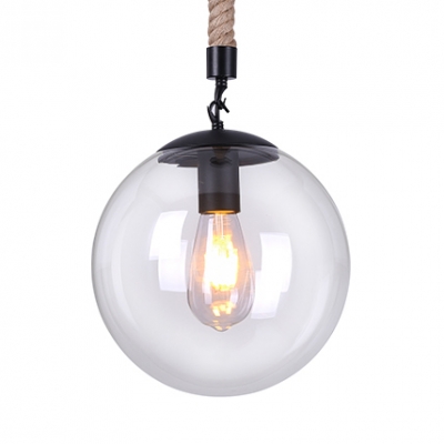 Clear Glass Pendant Lamp Single Light Industrial Hanging Lamp with Globe