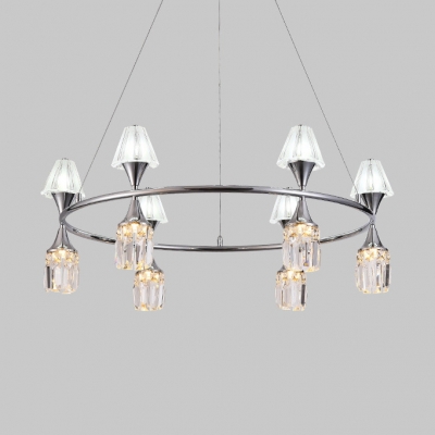 6/12 Lights Linear/Ring Chandelier Modern Metal Ceiling Pendant in Chrome for Living Room