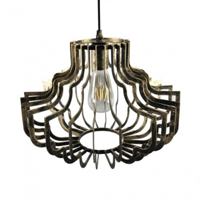 Antique Pendant Lamp with Cage Length Adjustable Single Light Metal Overhead Light in Gold/Rust