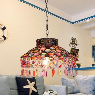 Bowl Bedroom Pendant Lighting with Colorful Crystal Beads 1 Light Vintage Hanging Light