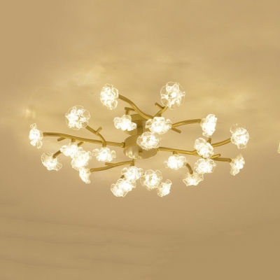 Branch Semi Flush Mount with Clear Crystal Floral Shade Multi Light Modern Semi Flush Light