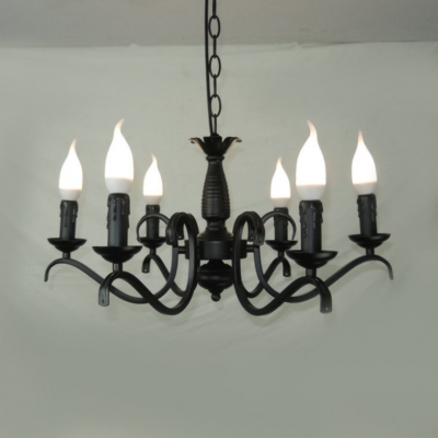 Candle Dining Room Chandelier Light Metal 3/5/6/8/12 Lights Vintage Pendant Lamp in Black