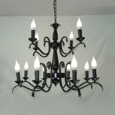 Candle Dining Room Chandelier Light Metal 3/5/6/8/12 Lights Vintage Pendant Lamp in Black