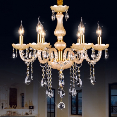 Candle Dining Room Chandelier Metal 6 Lights Contemporary Hanging Lamp with 12