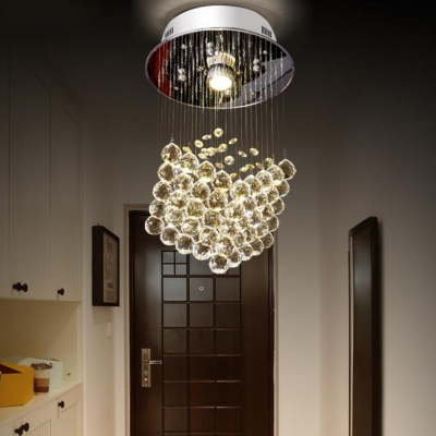 Clear Crystal Ball Ceiling Light 1 Light Modern Clear Crystal Chandelier for Bedroom