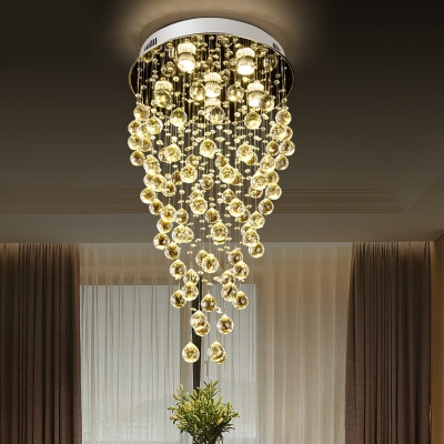 Clear Crystal Round Flush Canopy Ceiling Light 5 Lights Modern Chandelier in Chrome