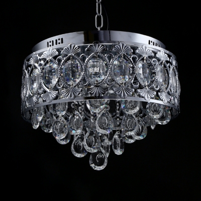 Clear Gold/Silver Crystal Round Canopy Ceiling Light 4 Lights Modern Chandelier with 12
