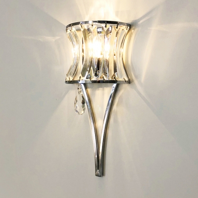 Curved Wall Sconce With Clear Crystal, Modern Wall Light Fixtures