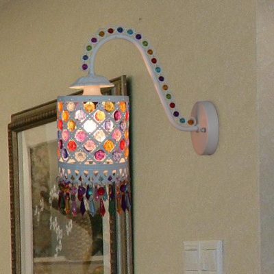 Cylinder Hallway Hanging Wall Sconce Metal Single Light Vintage Wall Lamp in White/Multi Color
