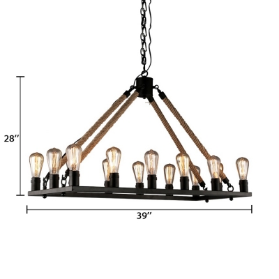 Dining Room Rectangle Island Pendant Lights Metal Rustic Black Hanging Pendant with Adjustable Chain