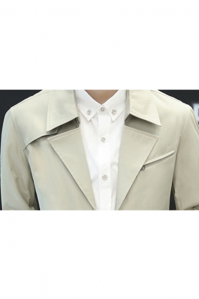Mens Trendy Notched Lapel Collar Button Closure Breathable Simple Plain Trench Coat