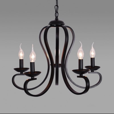 Metal Candle Hanging Chandelier 3/5/6 Lights Industrial Pendant Lighting Fixture in Black