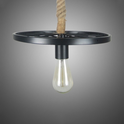 Metal Wheel Pendant Lighting Single Light Antique Ceiling Lamp in Black with 39